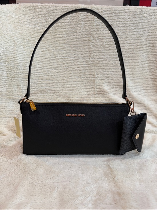 Michael Kors Handbags - Michael Kors Black Leather Shoulder Bag with Coin Pouch and Gold Hardware